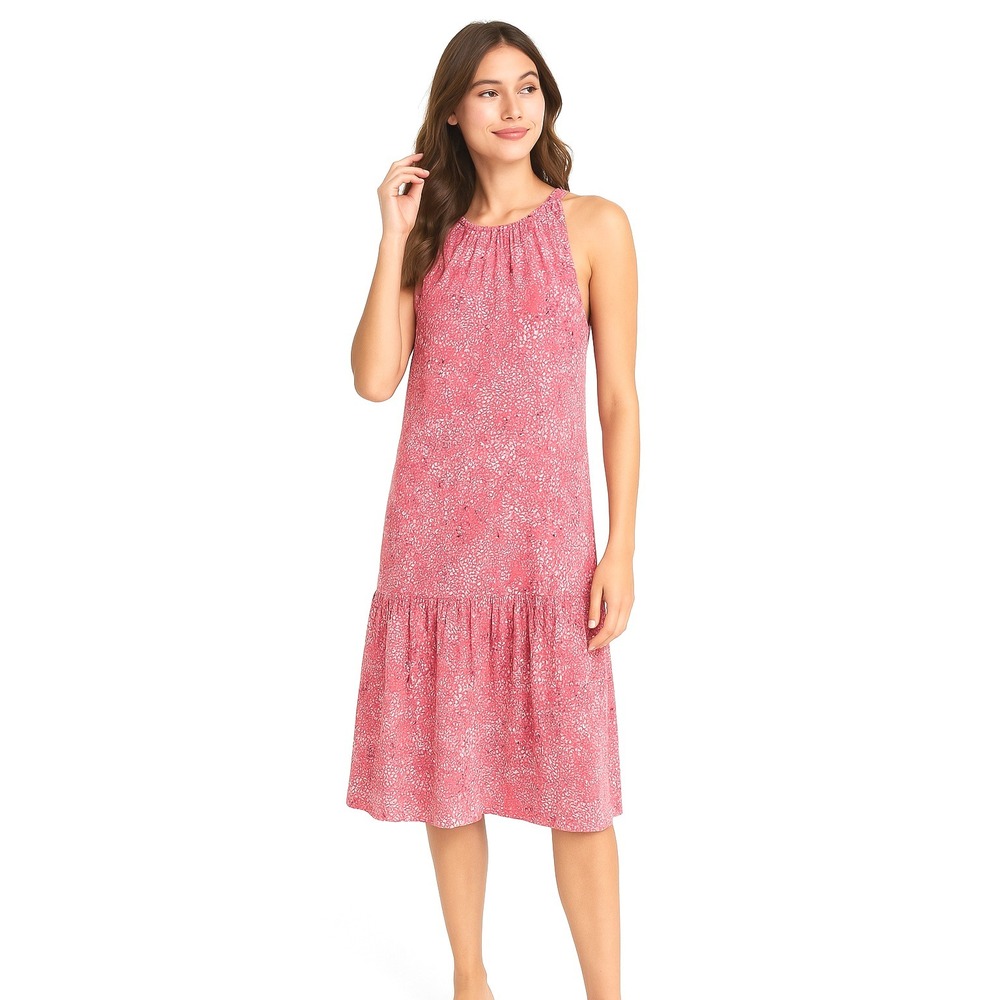 Banana‎ Republic Women Flounce Shift Dress M Pink Abstract Sleeveless Boho Chic